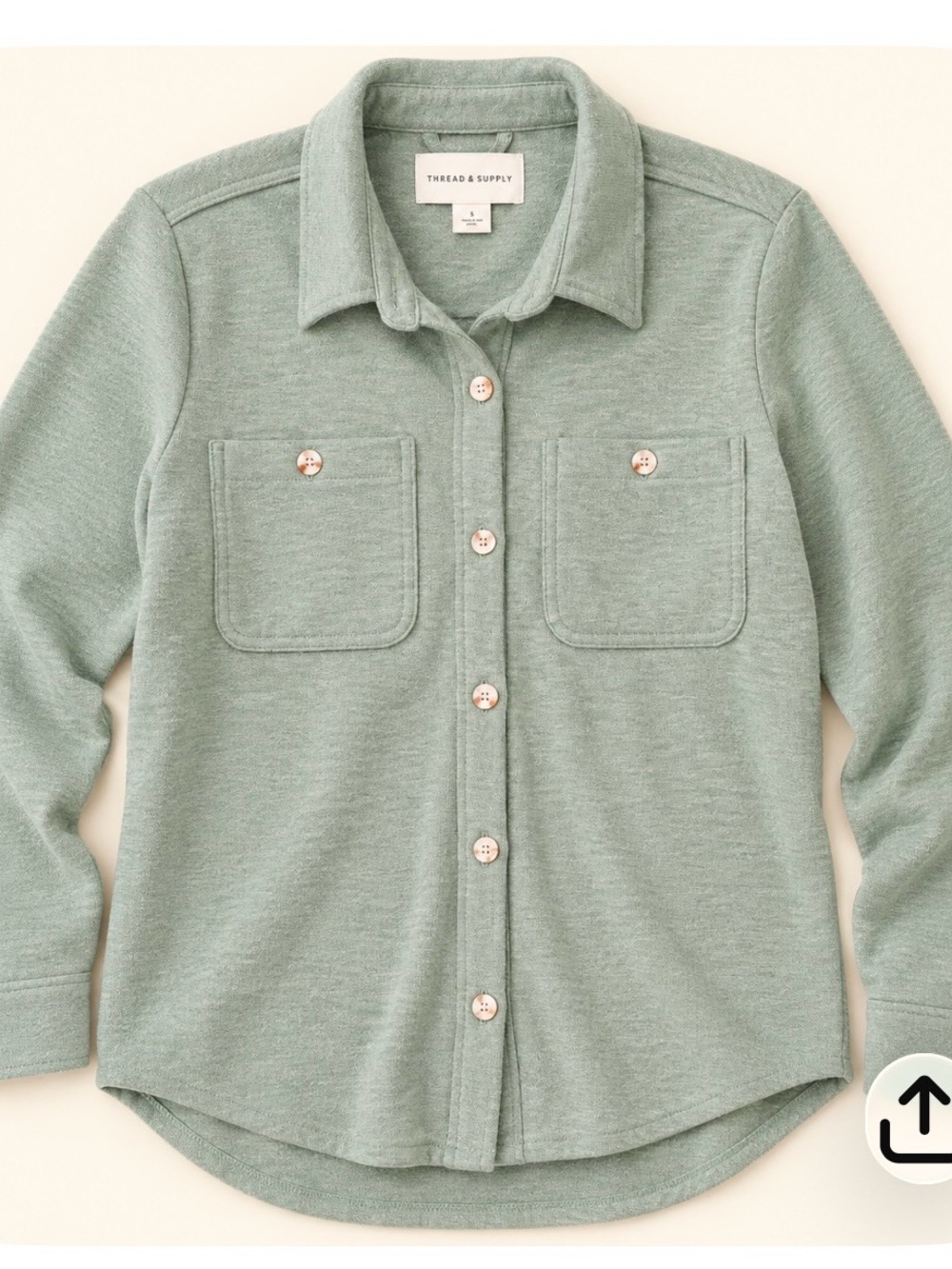 Thread & Supply Sea Green Soft Knit Shacket Button Front Small